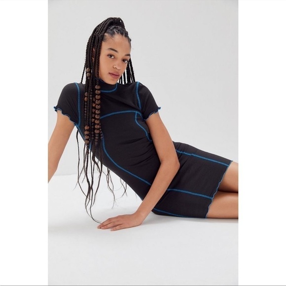 URBAN OUTFITTERS Erin Contrast Stitch Mock Neck Mini Dress - Picture 1 of 4